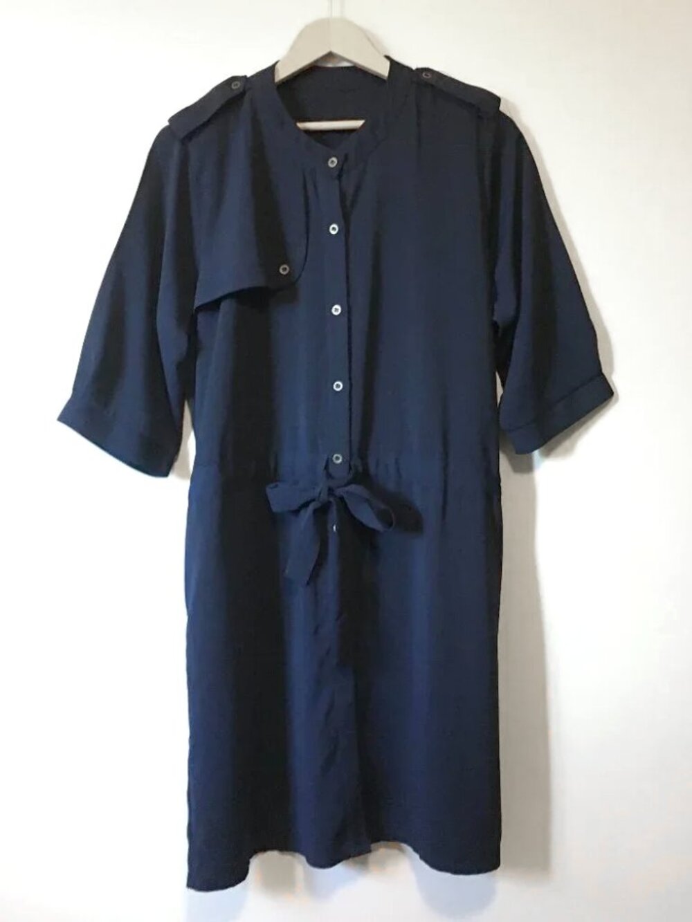 Handmade Dark Navy Blue Tie Waist Utility Button Down Dress - L Tankgirlcore